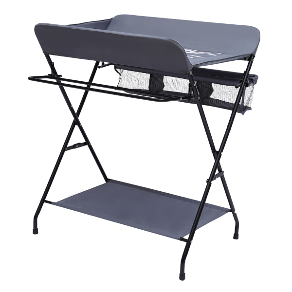 Cambiador plegable y portátil con cesta de almacenamiento lateral