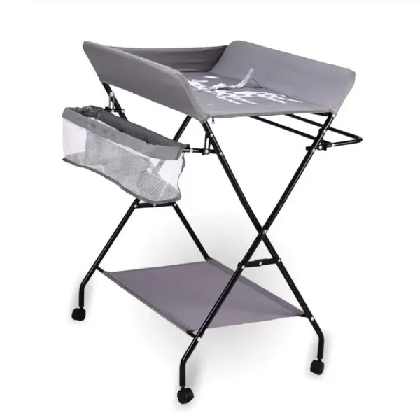 Cambiador plegable y portátil, con cesta de almacenamiento lateral equipada con ruedas antideslizantes para bebés de hasta 12 meses