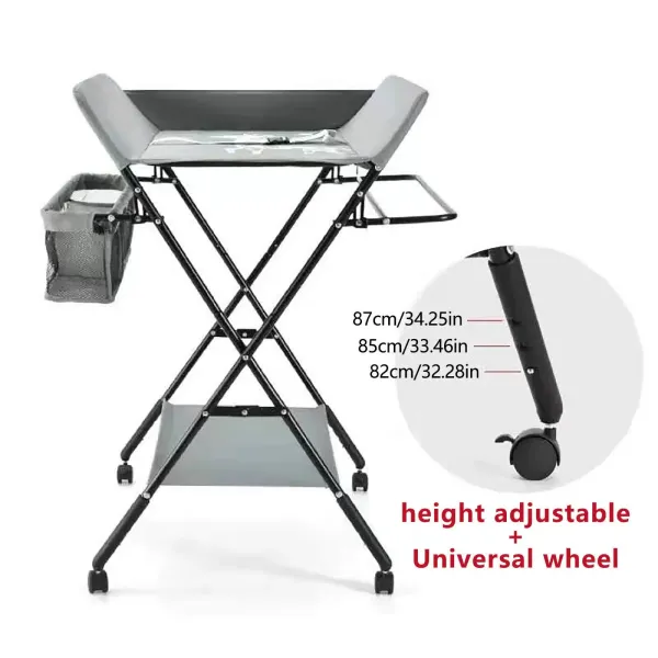 Cambiador plegable y portátil, con cesta de almacenamiento lateral equipada con ruedas antideslizantes para bebés de hasta 12 meses Cambiador plegable y portátil, con cesta de almacenamiento lateral equipada con ruedas antideslizantes para bebés de hasta 12 meses