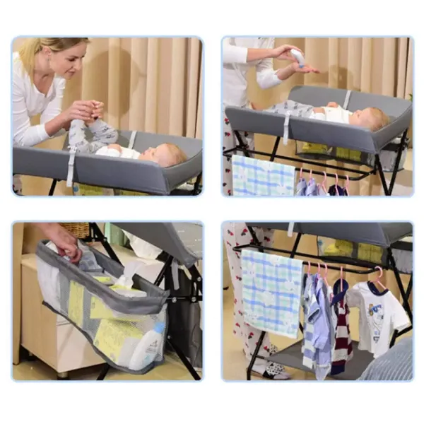 Cambiador plegable y portátil, con cesta de almacenamiento lateral equipada con ruedas antideslizantes para bebés de hasta 12 meses Cambiador plegable y portátil, con cesta de almacenamiento lateral equipada con ruedas antideslizantes para bebés de hasta 12 meses