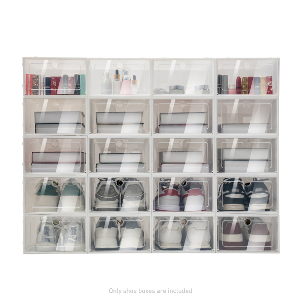 20 cajas de zapatos transparentes apilables con tapa, organizador de zapatos para hombre y mujer 20 cajas de zapatos transparentes apilables con tapa, organizador de zapatos para hombre y mujer