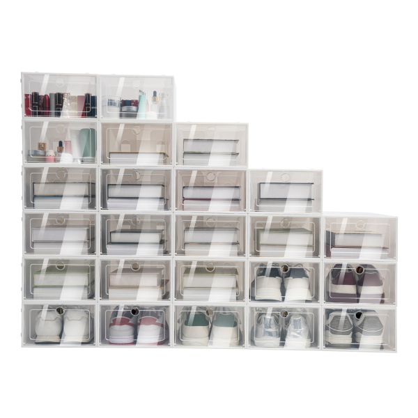 24 unidades x Caja de zapatos transparente apilable con tapa, 33 x 23 x 14 cm, color blanco, organizador de zapatos para hombre y mujer 24 unidades x Caja de zapatos transparente apilable con tapa, 33 x 23 x 14 cm, color blanco, organizador de zapatos para hombre y mujer