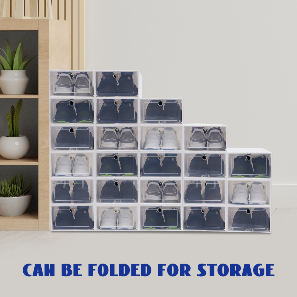 24 unidades x Caja de zapatos transparente apilable con tapa, 33 x 23 x 14 cm, color blanco, organizador de zapatos para hombre y mujer