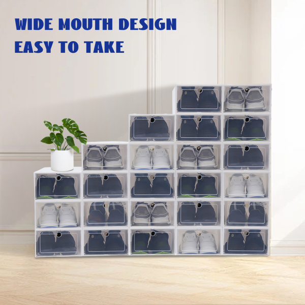 24 unidades x Caja de zapatos transparente apilable con tapa, 33 x 23 x 14 cm, color blanco, organizador de zapatos para hombre y mujer 24 unidades x Caja de zapatos transparente apilable con tapa, 33 x 23 x 14 cm, color blanco, organizador de zapatos para hombre y mujer