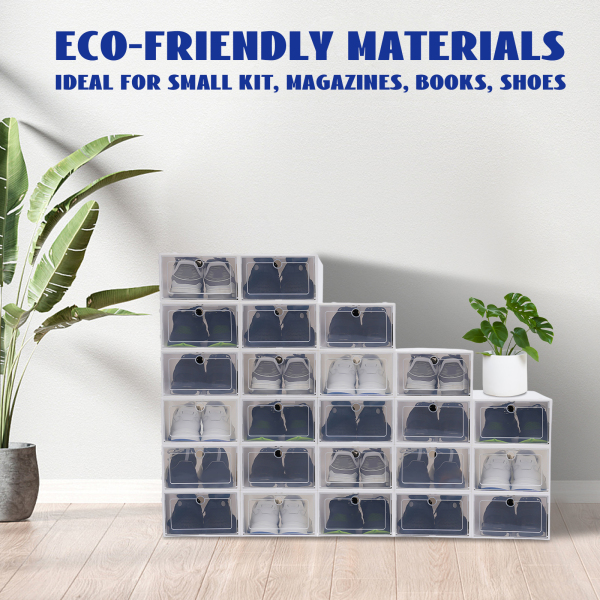 24 unidades x Caja de zapatos transparente apilable con tapa, 33 x 23 x 14 cm, color blanco, organizador de zapatos para hombre y mujer