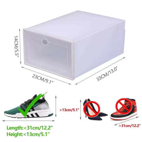 24 unidades x Caja de zapatos transparente apilable con tapa, 33 x 23 x 14 cm, color blanco, organizador de zapatos para hombre y mujer