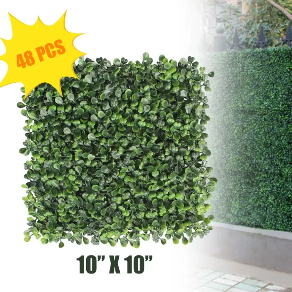 48 Setos de boj Artificiales, 25 x 25 cm, Protección Contra la Privacidad Protección UV, para Exterior jardín valla de patio trasero y Decoración
