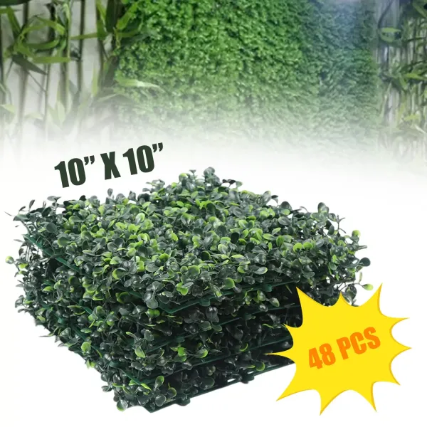 48 Setos de boj Artificiales, 25 x 25 cm, Protección Contra la Privacidad Protección UV, para Exterior jardín valla de patio trasero y Decoración