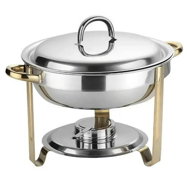 Chafing Dish Set de 4 l, redondo, acero inoxidable, apto para lavavajillas, con depósito de pasta de combustible para buffets