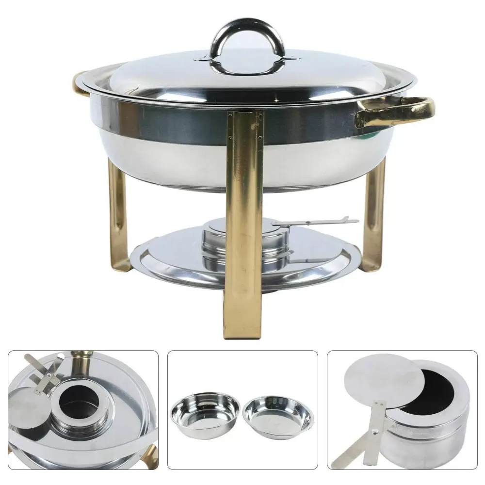 Chafing Dish Set de 4 l, redondo, acero inoxidable, apto para lavavajillas, con depósito de pasta de combustible para buffets