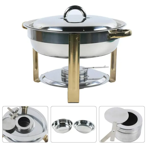 Chafing Dish Set de 4 l, redondo, acero inoxidable, apto para lavavajillas, con depósito de pasta de combustible para buffets