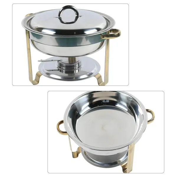 Chafing Dish Set de 4 l, redondo, acero inoxidable, apto para lavavajillas, con depósito de pasta de combustible para buffets