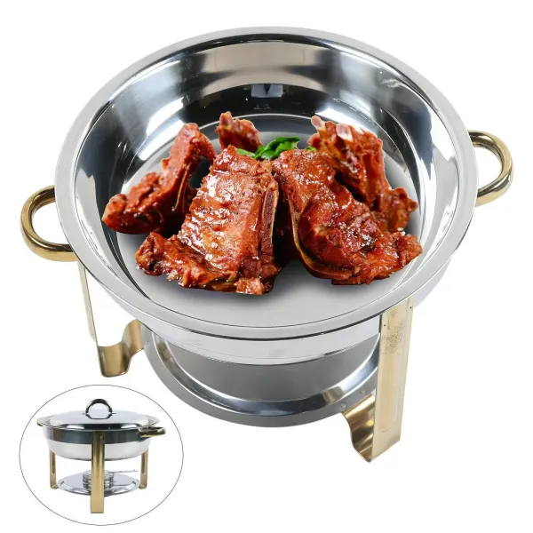 Chafing Dish Set de 4 l, redondo, acero inoxidable, apto para lavavajillas, con depósito de pasta de combustible para buffets
