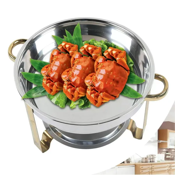 Chafing Dish Set de 4 l, redondo, acero inoxidable, apto para lavavajillas, con depósito de pasta de combustible para buffets