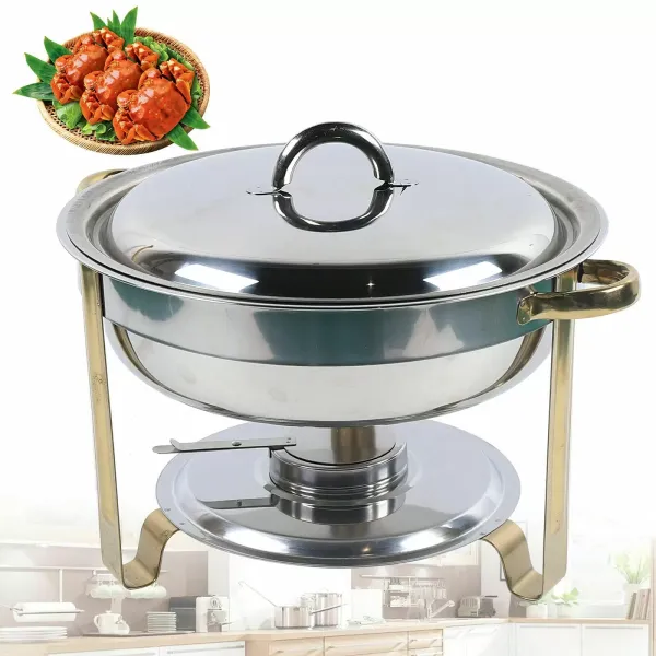 Chafing Dish Set de 4 l, redondo, acero inoxidable, apto para lavavajillas, con depósito de pasta de combustible para buffets