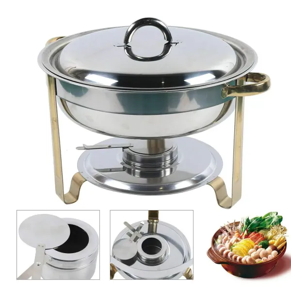 Chafing Dish Set de 4 l, redondo, acero inoxidable, apto para lavavajillas, con depósito de pasta de combustible para buffets Chafing Dish Set de 4 l, redondo, acero inoxidable, apto para lavavajillas, con depósito de pasta de combustible para buffets