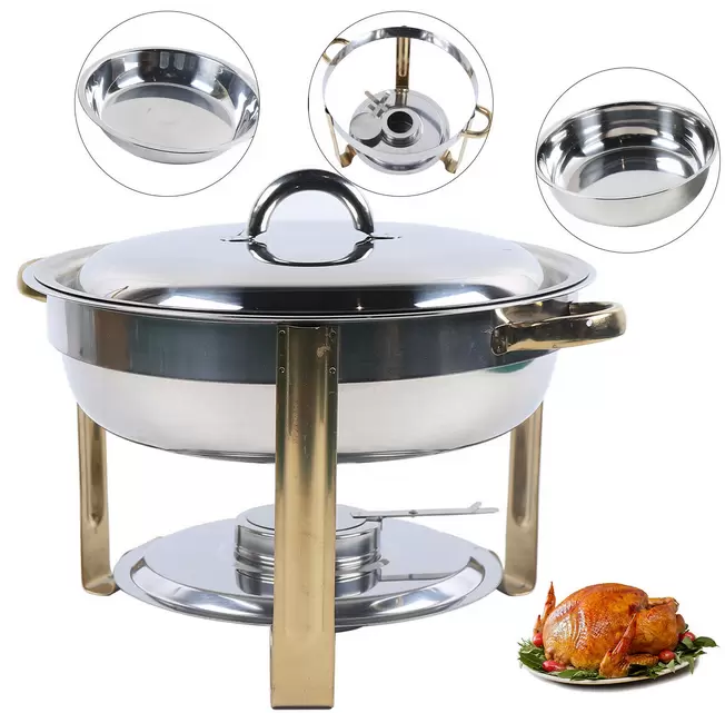 Chafing Dish Set de 4 l, redondo, acero inoxidable, apto para lavavajillas, con depósito de pasta de combustible para buffets