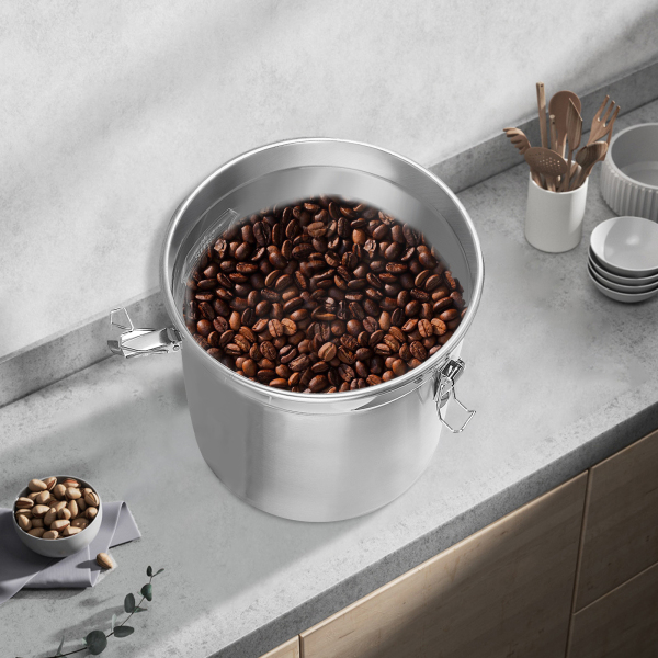 6L Recipiente de acero inoxidable para cereales con tapa, cubo de cocina, recipiente para harina, recipiente de almacenamiento para alimentos