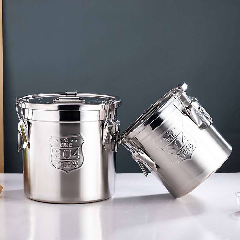 Recipiente hermético de acero inoxidable para cocina,cubo de almacenamiento con asas+tapa