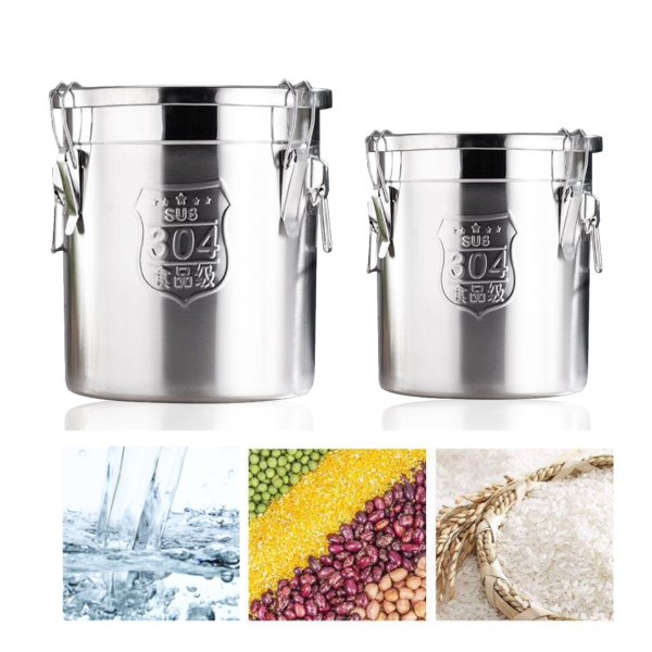 Recipiente hermético de acero inoxidable para cocina,cubo de almacenamiento con asas+tapa Recipiente hermético de acero inoxidable para cocina,cubo de almacenamiento con asas+tapa
