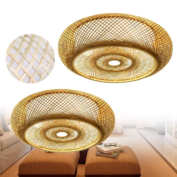 Lámpara de techo de 40 cm de bambú trenzado, suspensión de techo, natural, retro Lámpara de techo de 40 cm de bambú trenzado, suspensión de techo, natural, retro