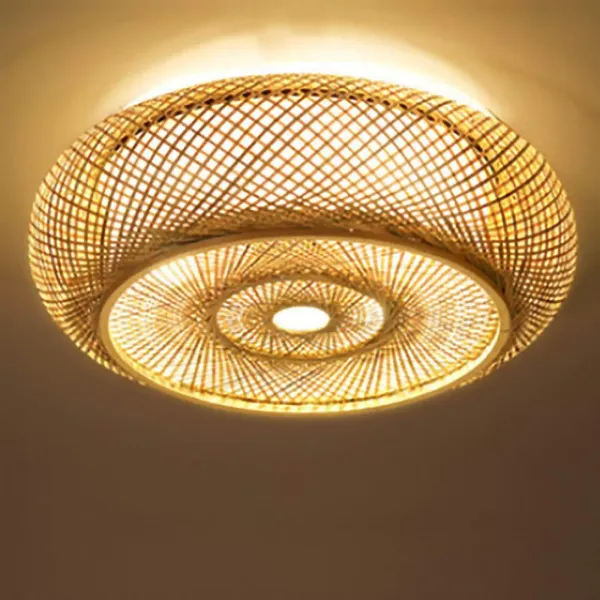 Lámpara de techo de 40 cm de bambú trenzado, suspensión de techo, natural, retro