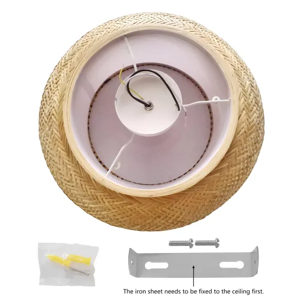 Lámpara de techo de 40 cm de bambú trenzado, suspensión de techo, natural, retro Lámpara de techo de 40 cm de bambú trenzado, suspensión de techo, natural, retro