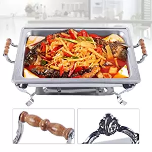 CNCEST Calentador de alimentos (acero inoxidable, 66 x 36 cm, mango de madera)