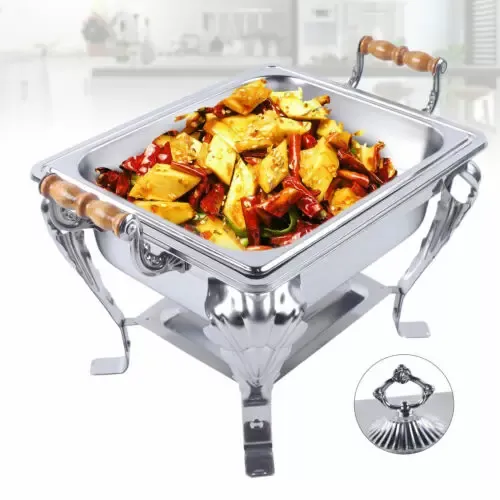 Depósito de calor para alimentos, de acero inoxidable, con depósito para pasta de combustión, para catering, buffet y fiesta, 42 x 29 x 32 cm