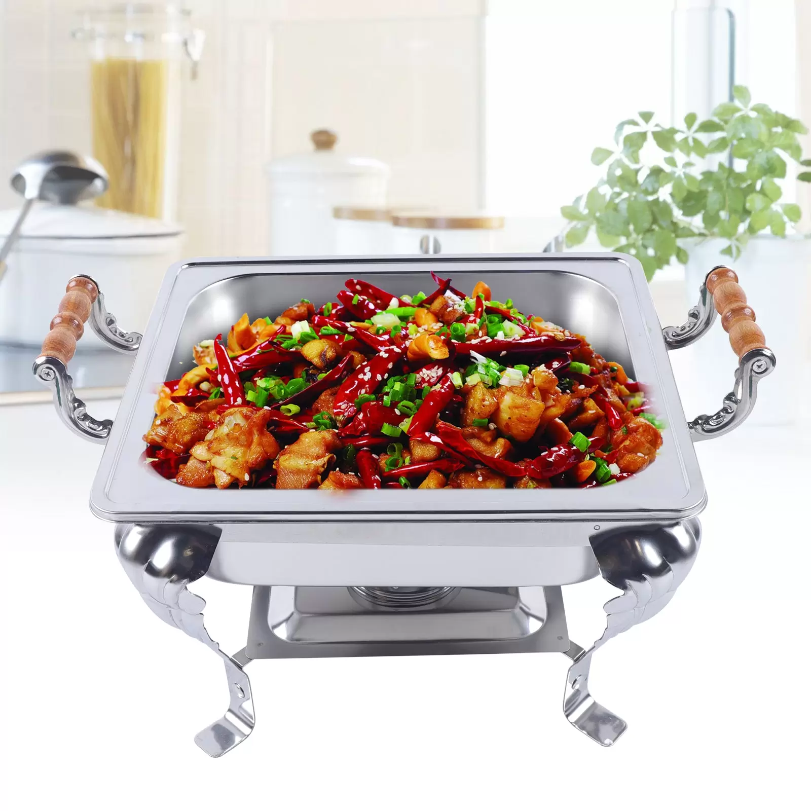 Depósito de calor para alimentos, de acero inoxidable, con depósito para pasta de combustión, para catering, buffet y fiesta, 42 x 29 x 32 cm