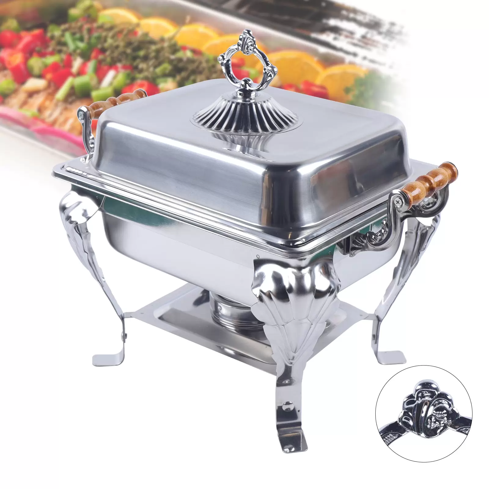 Depósito de calor para alimentos, de acero inoxidable, con depósito para pasta de combustión, para catering, buffet y fiesta, 42 x 29 x 32 cm