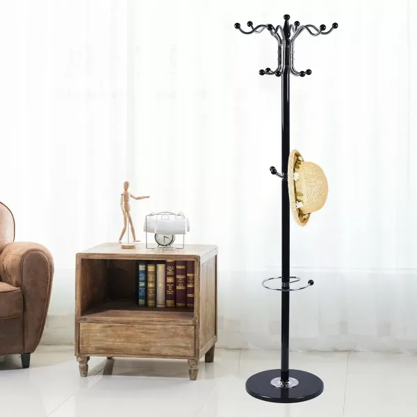 Perchero independiente negro para ropa, sombrero, chaqueta, soporte para árbol, ropa de Metal, paraguas, soporte para árbol