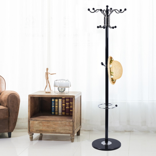 Perchero independiente negro para ropa, sombrero, chaqueta, soporte para árbol, ropa de Metal, paraguas, soporte para árbol