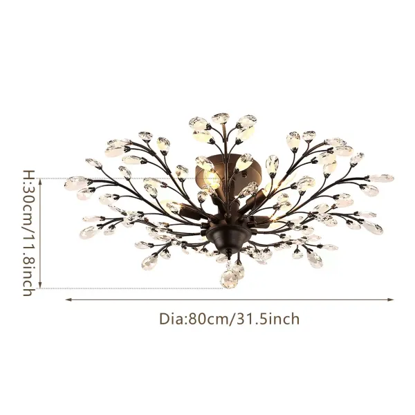 Lámpara de techo con forma de flor de cristal antiguo, con 5 bombillas E14