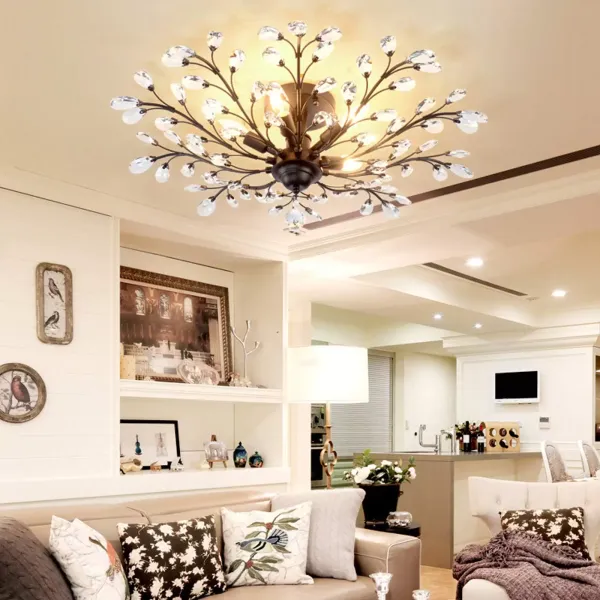 Lámpara de techo con forma de flor de cristal antiguo, con 5 bombillas E14