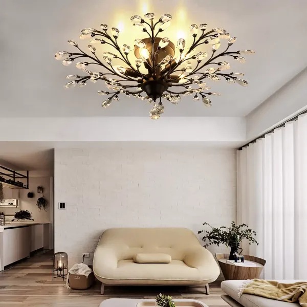 Lámpara de techo con forma de flor de cristal antiguo, con 5 bombillas E14
