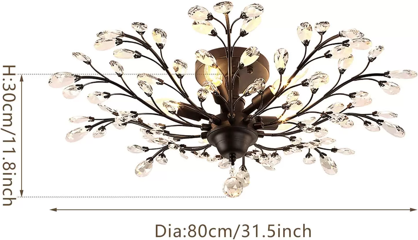 Lámpara de techo con forma de flor de cristal antiguo, con 5 bombillas E14