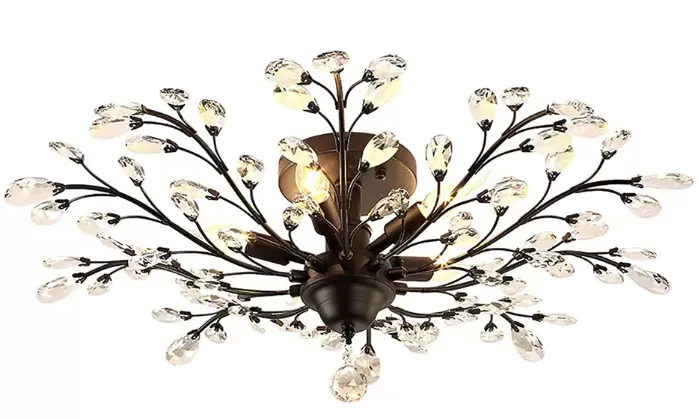 Lámpara de techo con forma de flor de cristal antiguo, con 5 bombillas E14