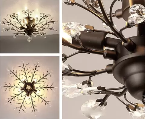 Lámpara de techo con forma de flor de cristal antiguo, con 5 bombillas E14