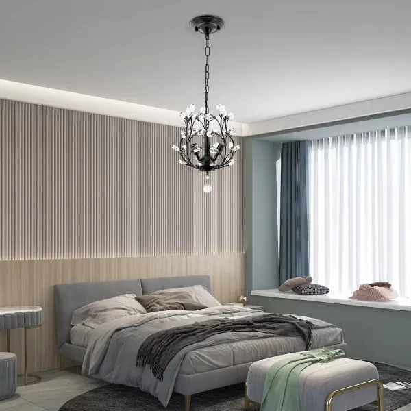 K9 Araña de luces de techo moderna Lámpara colgante rústica floral de metal para sala de estar Dormitorio (base E14)