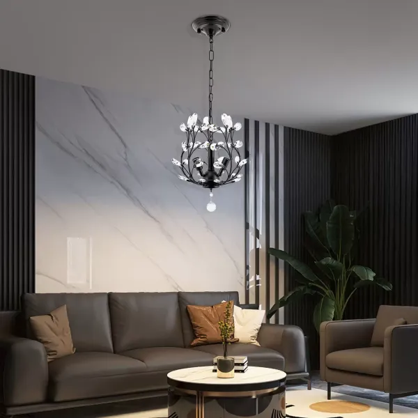 K9 Araña de luces de techo moderna Lámpara colgante rústica floral de metal para sala de estar Dormitorio (base E14)