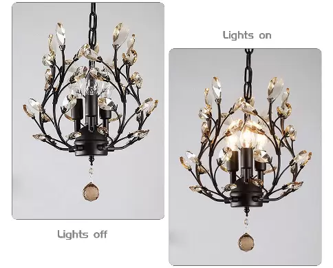 K9 Araña de luces de techo moderna Lámpara colgante rústica floral de metal para sala de estar Dormitorio (base E14)