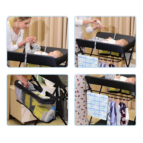 CNCEST Cambiador plegable con ruedas, cubeta 2 en 1, con colchoneta acolchada para bebés y niños(NEGRO)