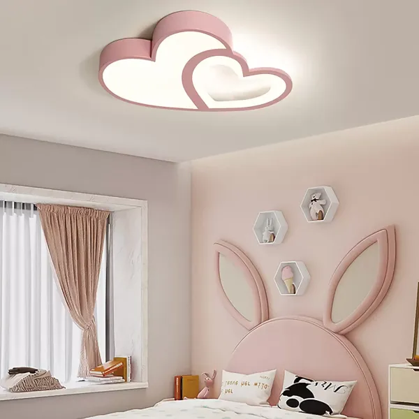 CNCEST 55cm Lámpara de techo LED para habitación infantil, en forma de doble corazón regulable, mando a distancia (rosa)