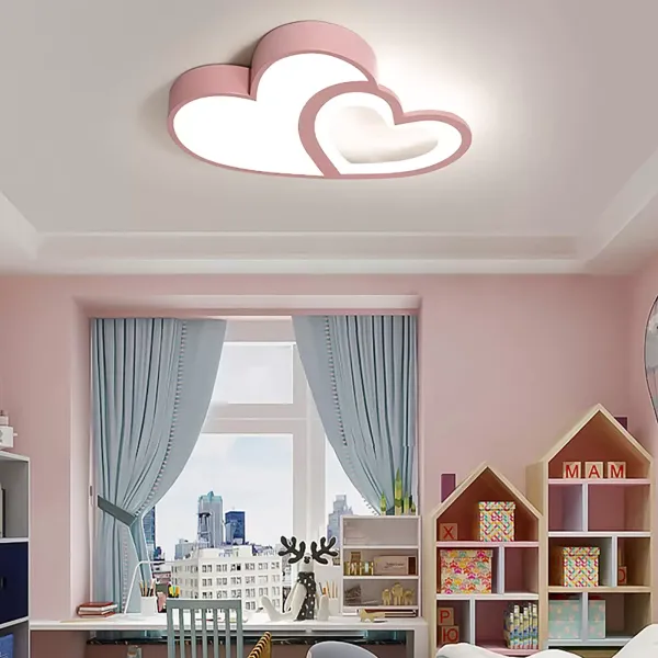 CNCEST 55cm Lámpara de techo LED para habitación infantil, en forma de doble corazón regulable, mando a distancia (rosa)