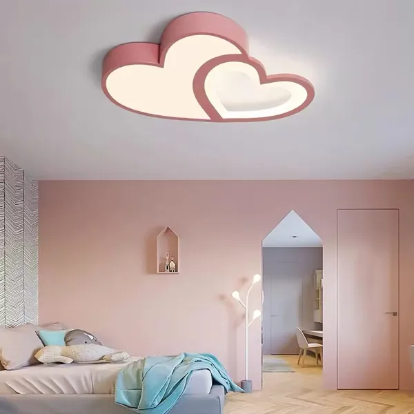 CNCEST 55cm Lámpara de techo LED para habitación infantil, en forma de doble corazón regulable, mando a distancia (rosa)