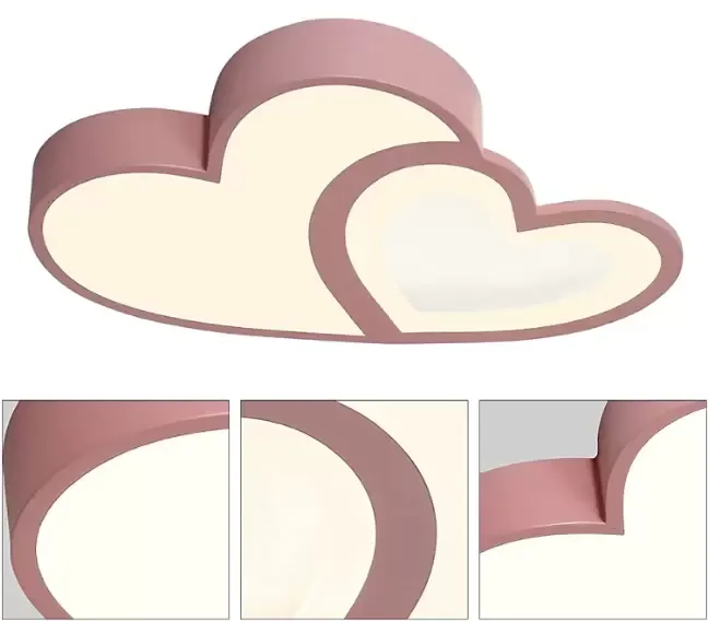 CNCEST 55cm Lámpara de techo LED para habitación infantil, en forma de doble corazón regulable, mando a distancia (rosa)