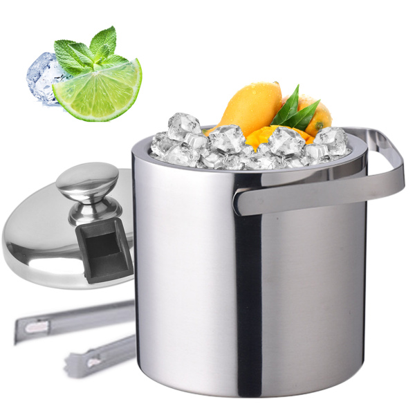 Cubo de hielo con tapa y pinzas,Cubo de hielo de acero inoxidable de doble pared