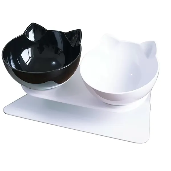 Comedero para Gatos Cuenco Doble de Comida y Agua para Mascotas con Inclinación de 15 °
