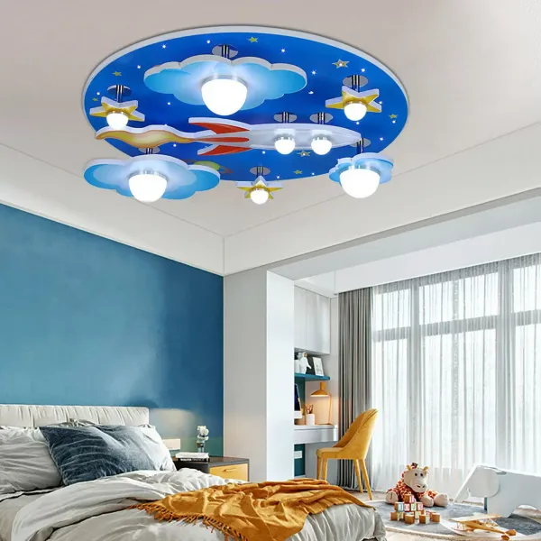 Lámpara de dibujos animados para niños Luz de techo LED con control remoto 3 modos Estrellas creativas Nubes Avión Regulable